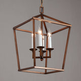 Vintage Geometric Cage Frame 4 Candle Light Kitchen Foyer Suspended Pendant Light in Rust