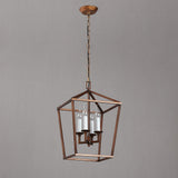 Vintage Geometric Cage Frame 4 Candle Light Kitchen Foyer Suspended Pendant Light in Rust