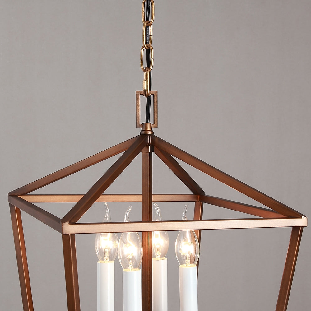 Vintage Geometric Cage Frame 4 Candle Light Kitchen Foyer Suspended Pendant Light in Rust
