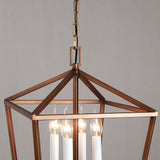 Vintage Geometric Cage Frame 4 Candle Light Kitchen Foyer Suspended Pendant Light in Rust