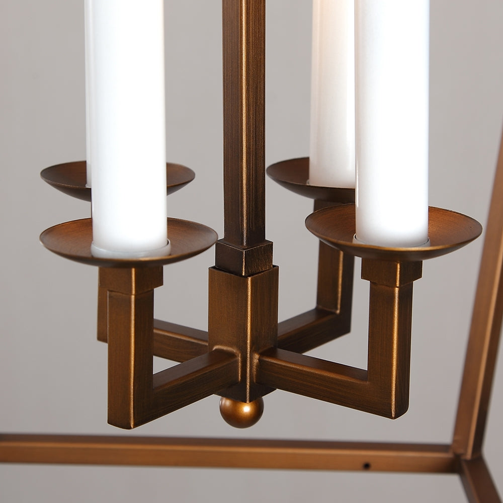 Vintage Geometric Cage Frame 4 Candle Light Kitchen Foyer Suspended Pendant Light in Rust