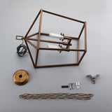 Vintage Geometric Cage Frame 4 Candle Light Kitchen Foyer Suspended Pendant Light in Rust