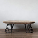 47.2" Vintage Oval Coffee Table Solid Wood Table Top Growth Rings Metal Base-Coffee Tables,Furniture,Living Room Furniture
