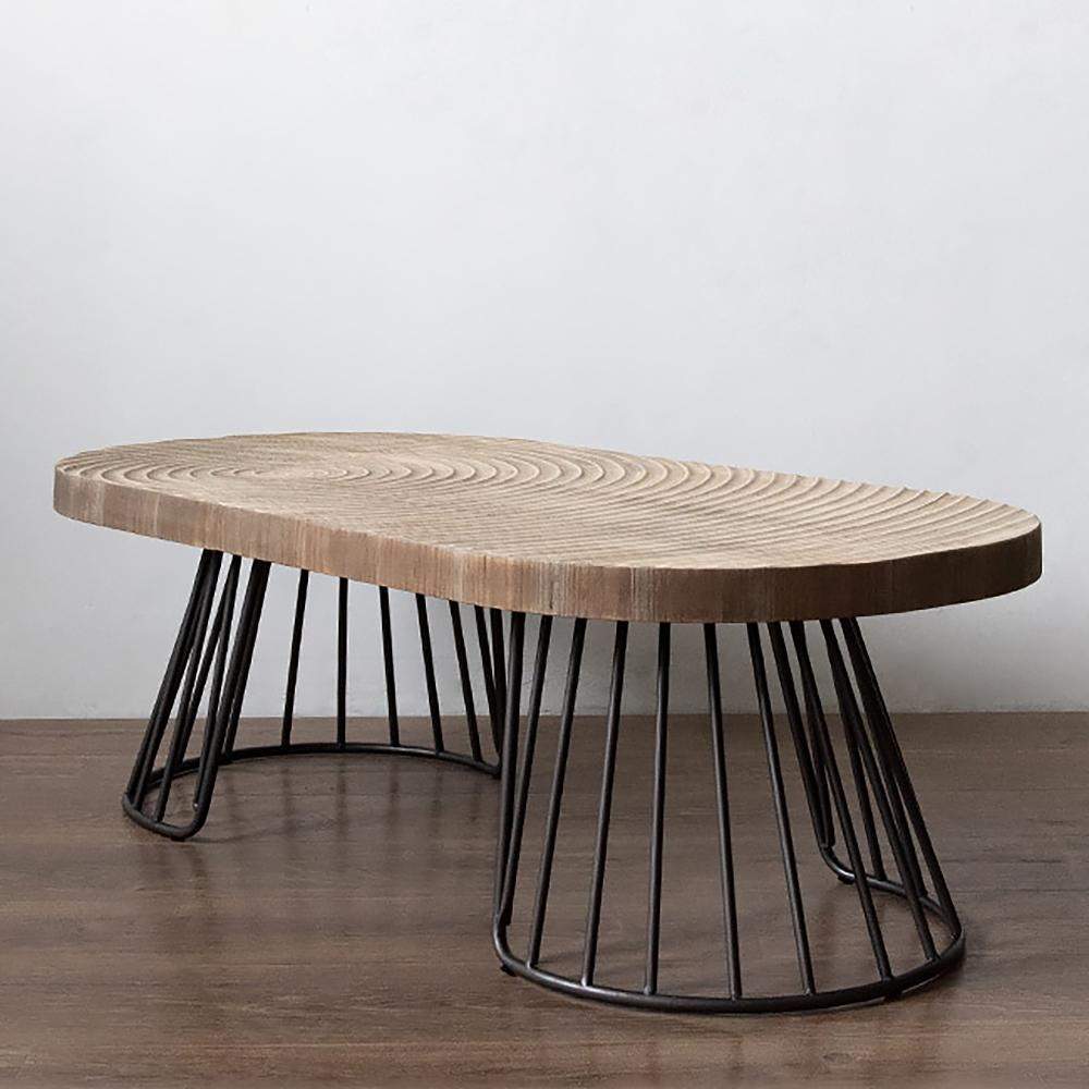47.2" Vintage Oval Coffee Table Solid Wood Table Top Growth Rings Metal Base-Coffee Tables,Furniture,Living Room Furniture