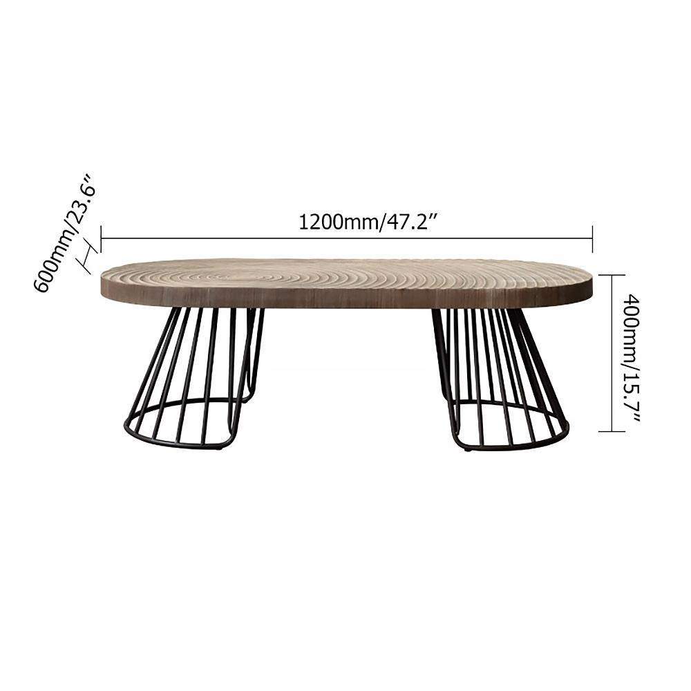47.2" Vintage Oval Coffee Table Solid Wood Table Top Growth Rings Metal Base-Coffee Tables,Furniture,Living Room Furniture