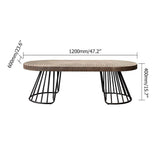 47.2" Vintage Oval Coffee Table Solid Wood Table Top Growth Rings Metal Base-Coffee Tables,Furniture,Living Room Furniture