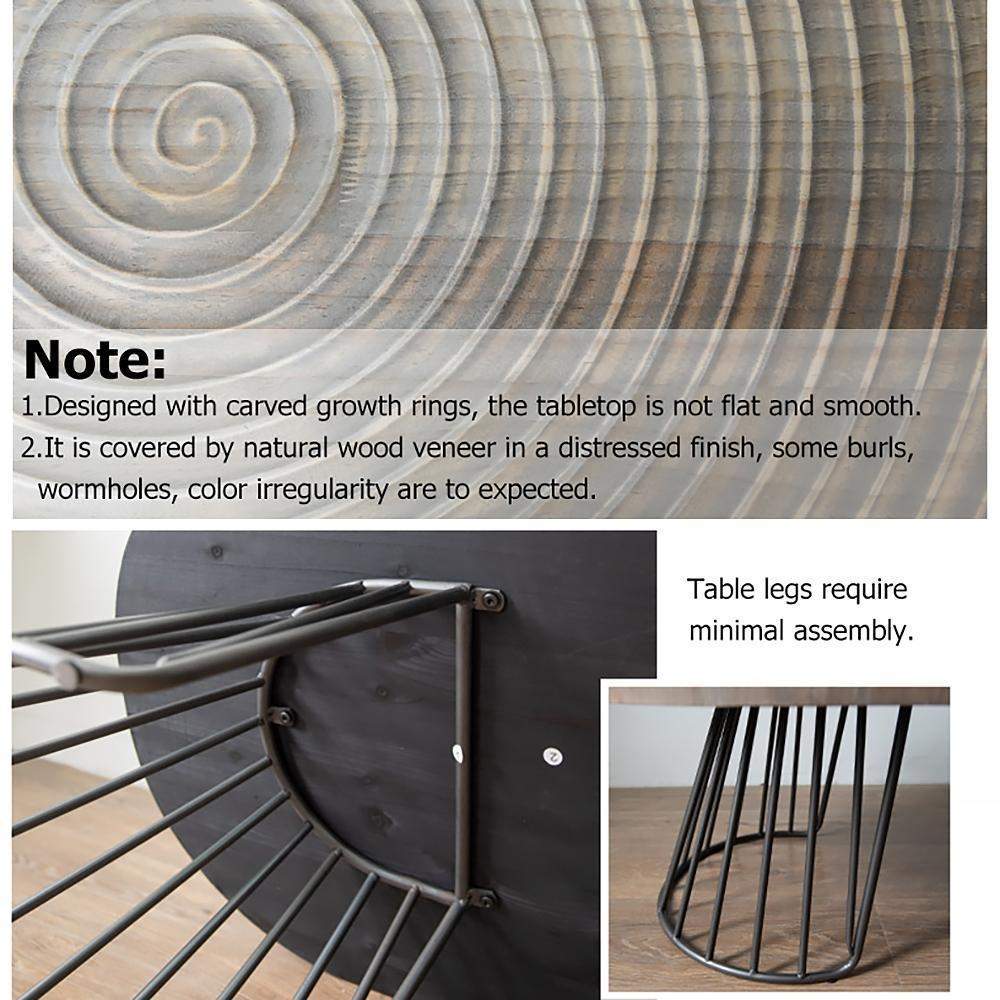 47.2" Vintage Oval Coffee Table Solid Wood Table Top Growth Rings Metal Base-Coffee Tables,Furniture,Living Room Furniture