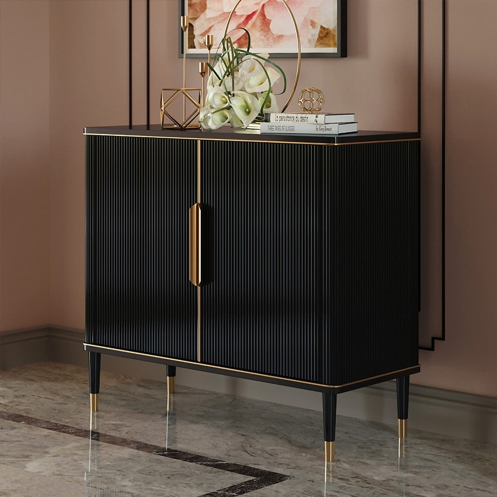 43.3" Modern Entryway Cabinet Black Accent Cabinet with 2 Doors 2 Shelves in Gold