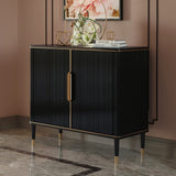 43.3" Modern Entryway Cabinet Black Accent Cabinet with 2 Doors 2 Shelves in Gold