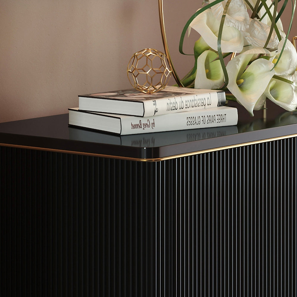 43.3" Modern Entryway Cabinet Black Accent Cabinet with 2 Doors 2 Shelves in Gold