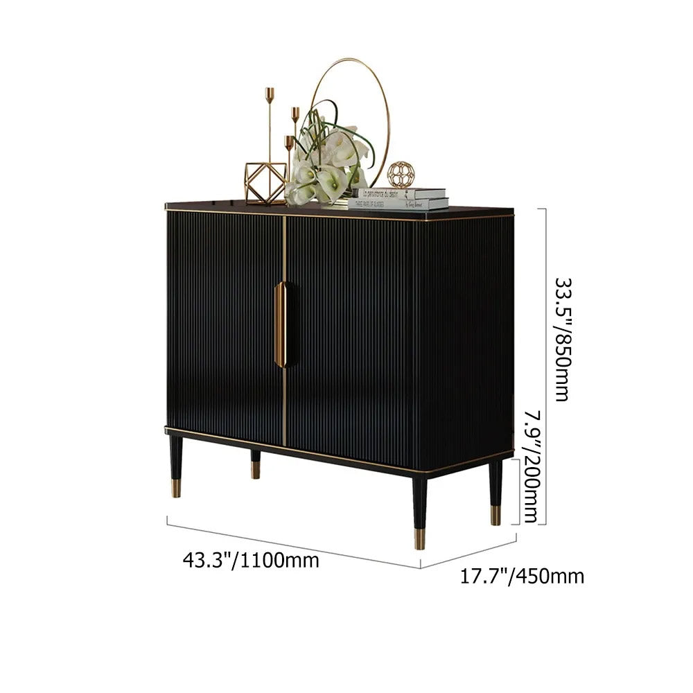 43.3" Modern Entryway Cabinet Black Accent Cabinet with 2 Doors 2 Shelves in Gold