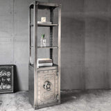 Brushed Silver Bookshelf with Door Industrial Metal Bookcase 3 Shelves Display Shelf-Bookcases & Bookshelves,Furniture,Office Furniture