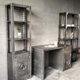 Brushed Silver Bookshelf with Door Industrial Metal Bookcase 3 Shelves Display Shelf-Bookcases & Bookshelves,Furniture,Office Furniture