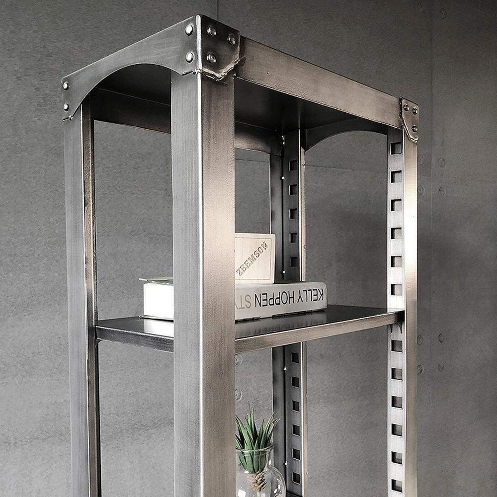 Brushed Silver Bookshelf with Door Industrial Metal Bookcase 3 Shelves Display Shelf-Bookcases & Bookshelves,Furniture,Office Furniture