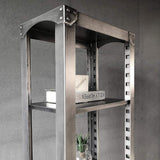 Brushed Silver Bookshelf with Door Industrial Metal Bookcase 3 Shelves Display Shelf-Bookcases & Bookshelves,Furniture,Office Furniture