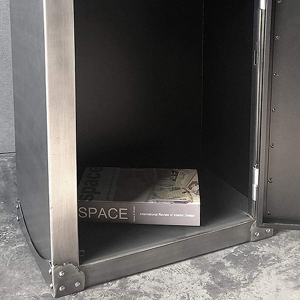 Brushed Silver Bookshelf with Door Industrial Metal Bookcase 3 Shelves Display Shelf-Bookcases & Bookshelves,Furniture,Office Furniture