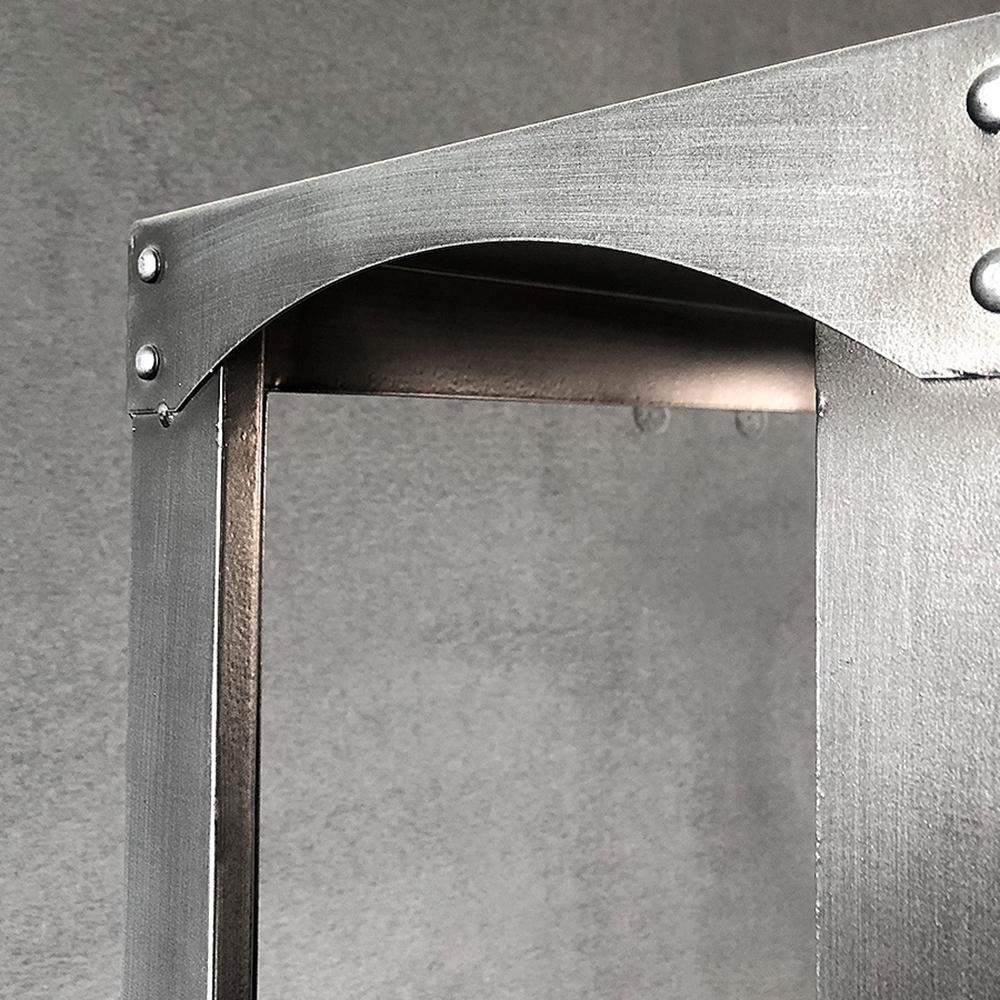 Brushed Silver Bookshelf with Door Industrial Metal Bookcase 3 Shelves Display Shelf-Bookcases & Bookshelves,Furniture,Office Furniture