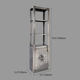 Brushed Silver Bookshelf with Door Industrial Metal Bookcase 3 Shelves Display Shelf-Bookcases & Bookshelves,Furniture,Office Furniture