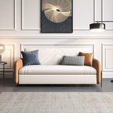 67" Brown & White Convertible Sofa Bed Leath-aire Upholstered with Storage Pocket-Richsoul-Daybeds,Furniture,Living Room Furniture