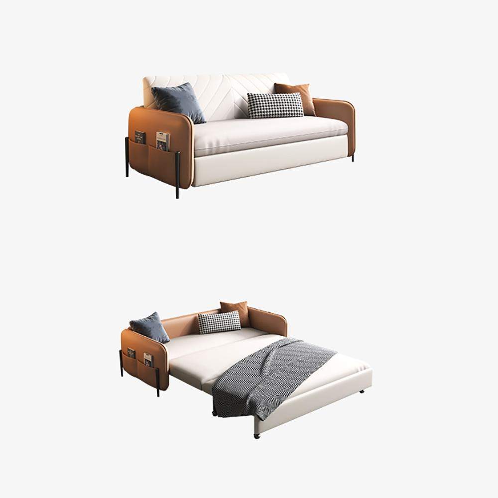 67" Brown & White Convertible Sofa Bed Leath-aire Upholstered with Storage Pocket-Richsoul-Daybeds,Furniture,Living Room Furniture