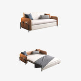 67" Brown & White Convertible Sofa Bed Leath-aire Upholstered with Storage Pocket-Richsoul-Daybeds,Furniture,Living Room Furniture