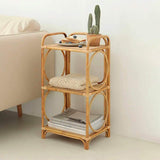 Farmhouse Wood Side Table with 3-Tier Rattan Woven End Table-Richsoul-End & Side Tables,Furniture,Living Room Furniture
