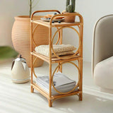 Farmhouse Wood Side Table with 3-Tier Rattan Woven End Table-Richsoul-End & Side Tables,Furniture,Living Room Furniture