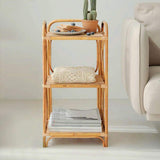 Farmhouse Wood Side Table with 3-Tier Rattan Woven End Table-Richsoul-End & Side Tables,Furniture,Living Room Furniture