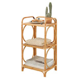 Farmhouse Wood Side Table with 3-Tier Rattan Woven End Table-Richsoul-End & Side Tables,Furniture,Living Room Furniture