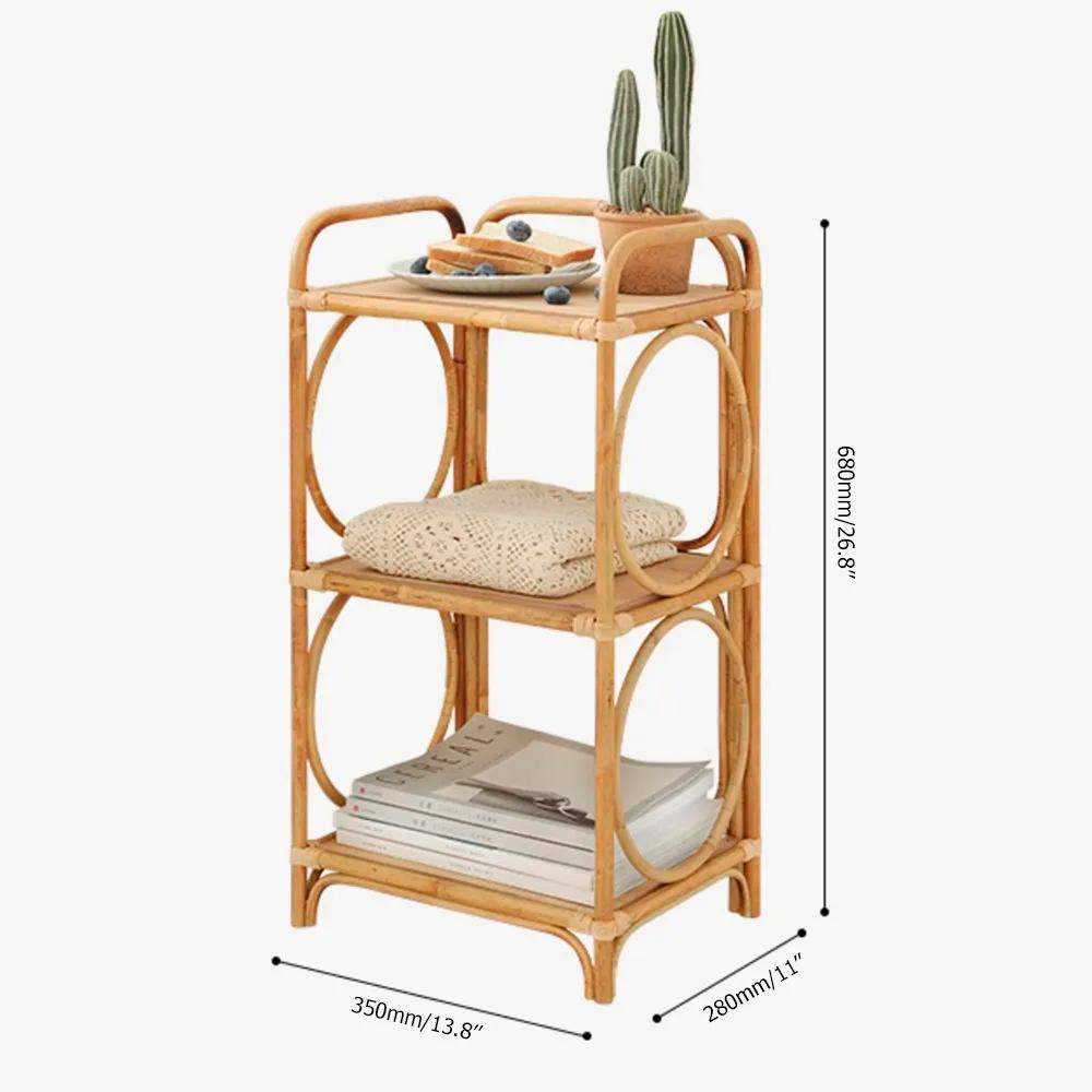 Farmhouse Wood Side Table with 3-Tier Rattan Woven End Table-Richsoul-End & Side Tables,Furniture,Living Room Furniture