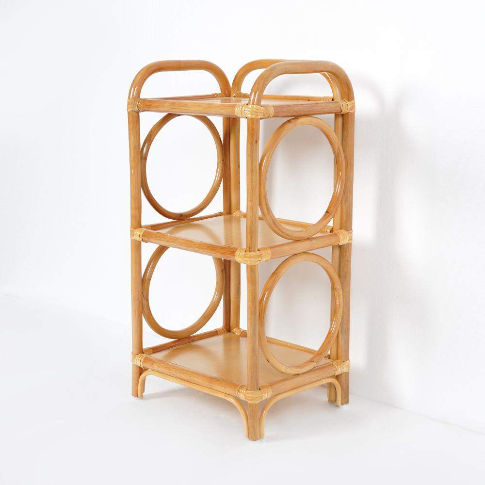 Farmhouse Wood Side Table with 3-Tier Rattan Woven End Table-Richsoul-End & Side Tables,Furniture,Living Room Furniture