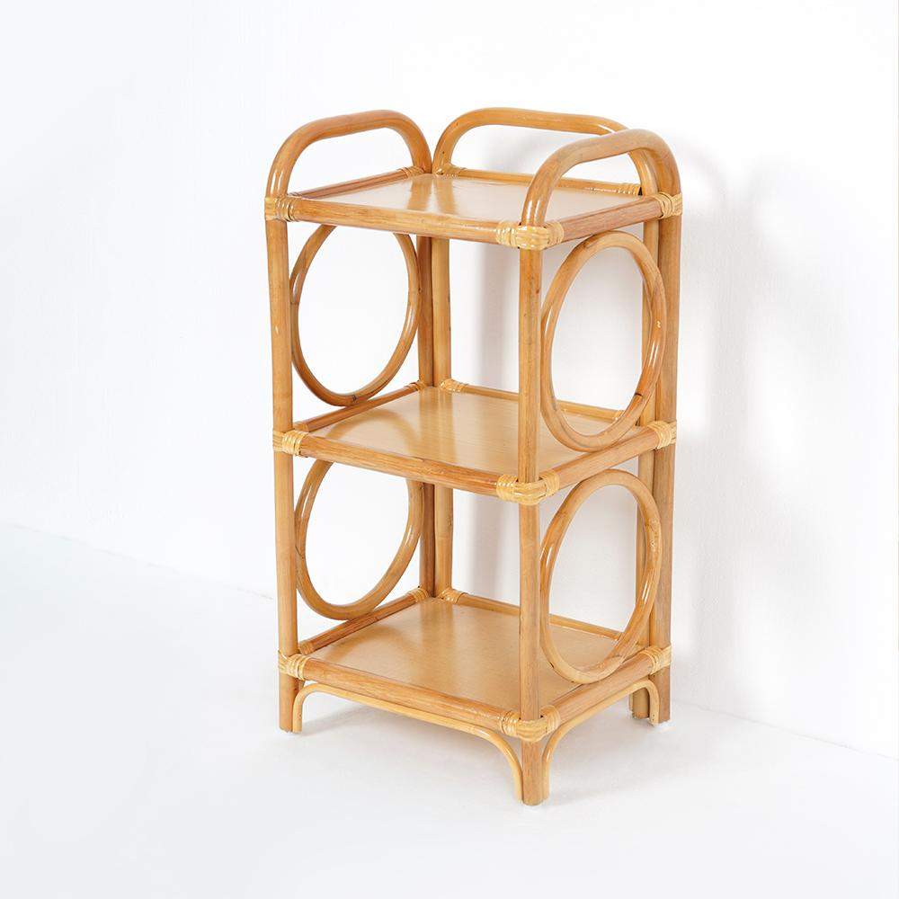 Farmhouse Wood Side Table with 3-Tier Rattan Woven End Table-Richsoul-End & Side Tables,Furniture,Living Room Furniture