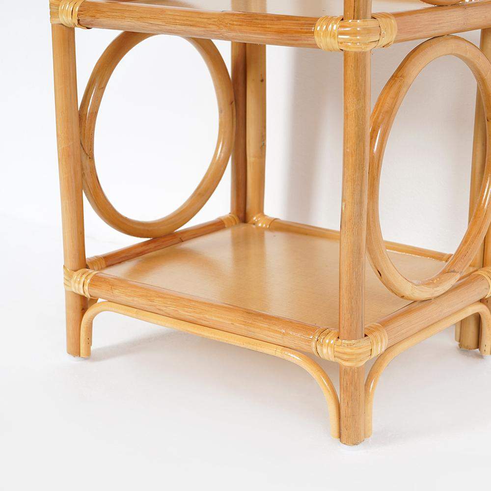 Farmhouse Wood Side Table with 3-Tier Rattan Woven End Table-Richsoul-End & Side Tables,Furniture,Living Room Furniture
