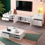 White Wood TV Stand in Gold for TVs up to 75" Modern Mid-Century with 3 Shelves, 2 Drawers, 2 Door-Richsoul-Furniture,Living Room Furniture,TV Stands