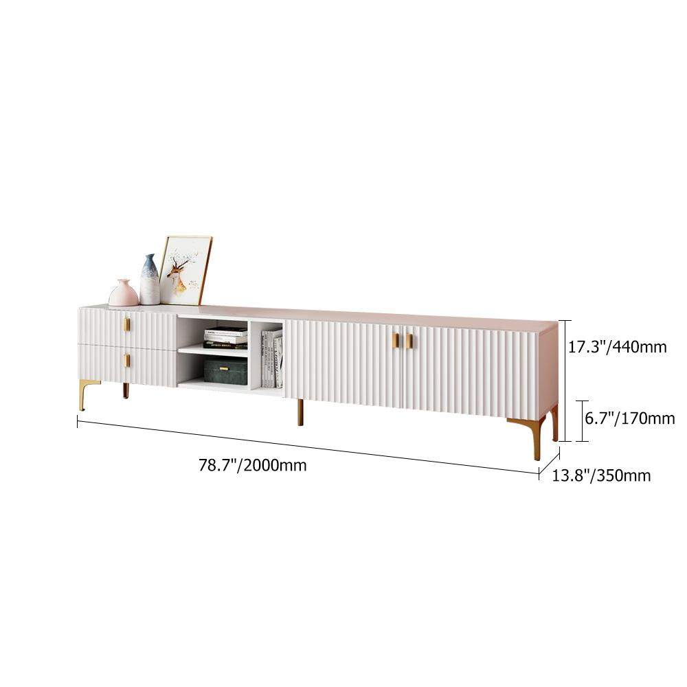 White Wood TV Stand in Gold for TVs up to 75" Modern Mid-Century with 3 Shelves, 2 Drawers, 2 Door-Richsoul-Furniture,Living Room Furniture,TV Stands