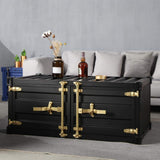 39" Cargo Container Industrial Style Black&Gold Coffee Table with Storage 2 Door-Richsoul-Coffee Tables,Furniture,Living Room Furniture