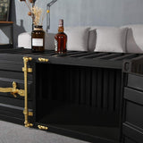 39" Cargo Container Industrial Style Black&Gold Coffee Table with Storage 2 Door-Richsoul-Coffee Tables,Furniture,Living Room Furniture