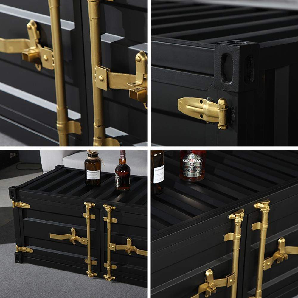 39" Cargo Container Industrial Style Black&Gold Coffee Table with Storage 2 Door-Richsoul-Coffee Tables,Furniture,Living Room Furniture