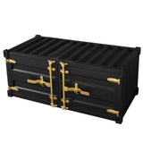 39" Cargo Container Industrial Style Black&Gold Coffee Table with Storage 2 Door-Richsoul-Coffee Tables,Furniture,Living Room Furniture