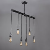 Industrial 6-Light Plumbing Pipe Hanging Exposed Bulb Metal Pendant Light in Brushed Black