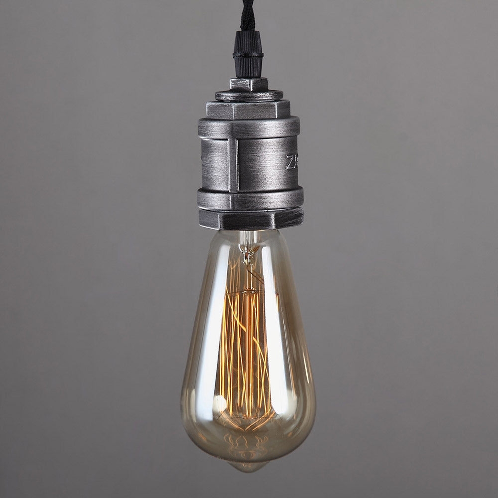 Industrial 6-Light Plumbing Pipe Hanging Exposed Bulb Metal Pendant Light in Brushed Black