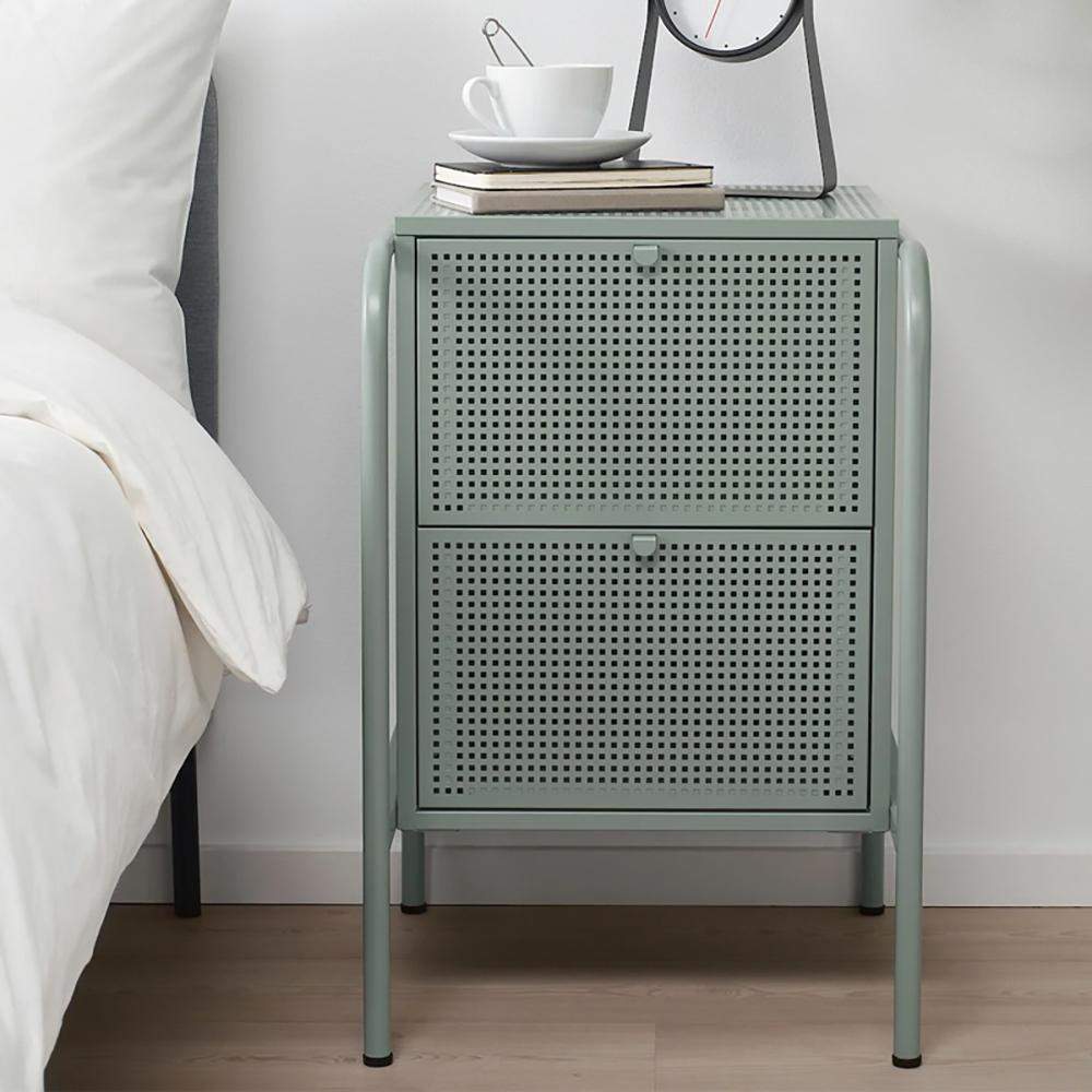 Green Tall Mesh Nightstand 2 Drawers Side Table Metal Nordic Simplicity-Richsoul-End & Side Tables,Furniture,Living Room Furniture