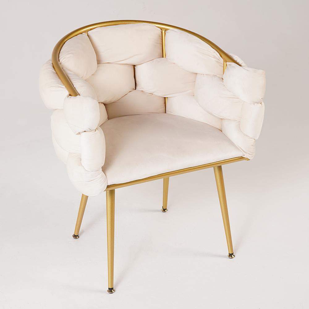 Modern Velvet Accent Chair Beige Upholstered Armchair with Gold Legs-Richsoul-Chairs & Recliners,Furniture,Living Room Furniture