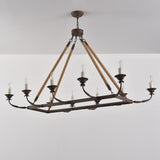 Bever Vintage 10-Light Rectangular Chandelier 48" Linear Chandelier Hemp Rope Island Lighting Rust
