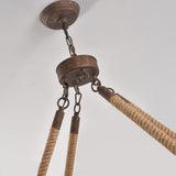 Bever Vintage 10-Light Rectangular Chandelier 48" Linear Chandelier Hemp Rope Island Lighting Rust