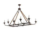 Bever Vintage 10-Light Rectangular Chandelier 48" Linear Chandelier Hemp Rope Island Lighting Rust