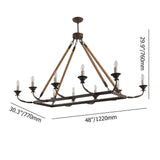 Bever Vintage 10-Light Rectangular Chandelier 48" Linear Chandelier Hemp Rope Island Lighting Rust