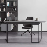 Modern White Computer Desk with Drawers Stone Top & Metal Base-Desks,Furniture,Office Furniture