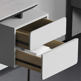 Modern White Computer Desk with Drawers Stone Top & Metal Base-Desks,Furniture,Office Furniture