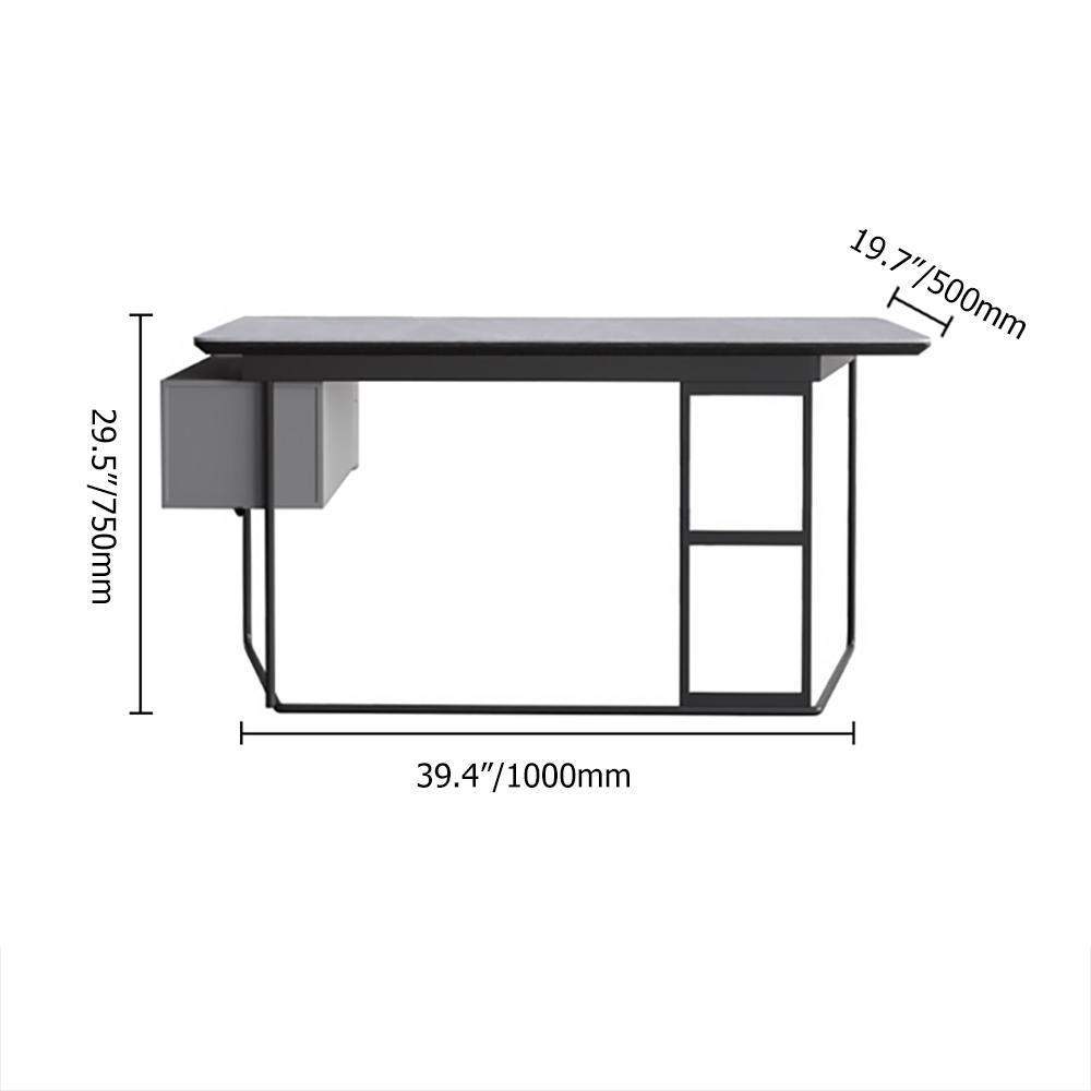 Modern White Computer Desk with Drawers Stone Top & Metal Base-Desks,Furniture,Office Furniture